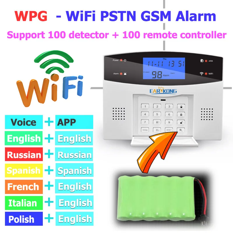 Skup Wifi GSM PSTN System alarmowy bezprzewodowe i przewodowe detektory Alarm inteligentne wyjście przekaźnikowe domu APP angielski rosyjski hiszpański francja włoski