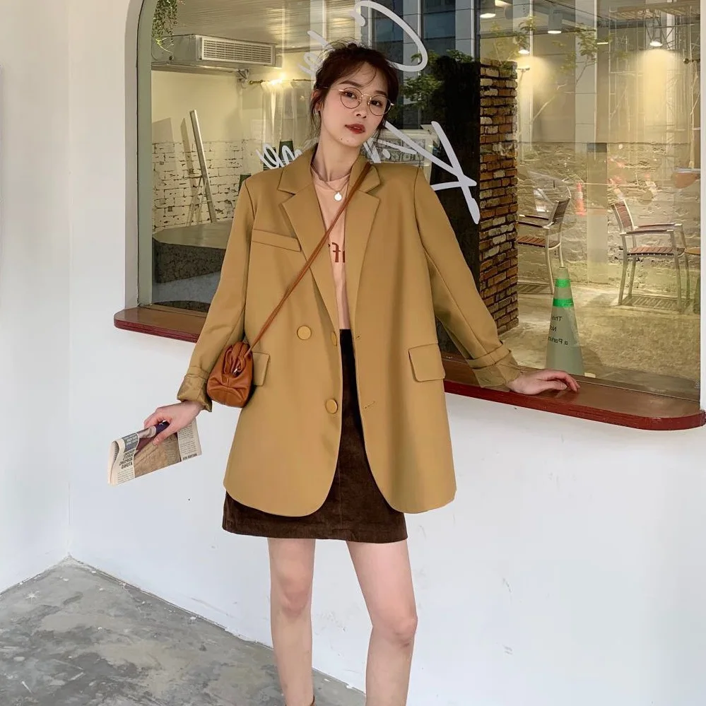 

Photo Shoot Main Push INS Weep Yafeng Oversize Small Suit Women's Coffee Color Double Breasted Loose-Fit Versatile Ol Cropped Ja