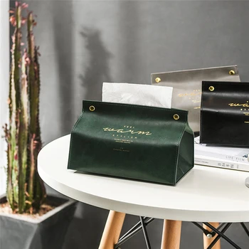 

PU Leather Nordic Retro Snap-On Drawer Home Office Tissue Box Kitchen Desktop Tissue Storage Box