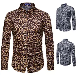 Новинка 2019, Европейская версия. Мужская рубашка с леопардовым принтом в ночном клубе. Костюмы с длинными рукавами. Мужская одежда