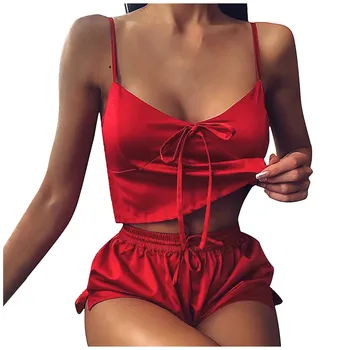 

Jaycosin Fashion Women Casual Leisure Sexy Solid Sleeveless Pajamas Sleepwear Two-Piece Nightwear Tops Shorts Sleepwear Sets 415