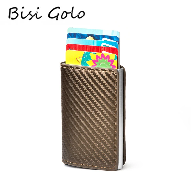 BISI GORO 2020 RFID Metal Card Holder Clutch Pop-up Wallet Carbon Fiber Leather Aluminum Box Slim Thin Smart New Case | Багаж и сумки
