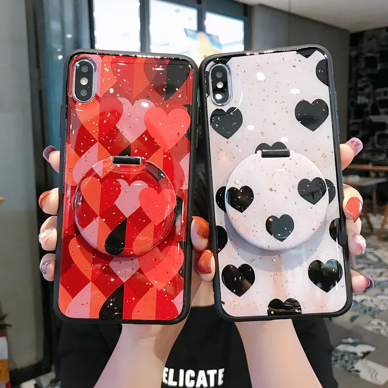 

fashion Simple Heart female Phone Cover Case For Iphone X 11 pro Xs Max Xr 10 8 7 6 6s Plus Luxury hard Glittering Coque Fundas
