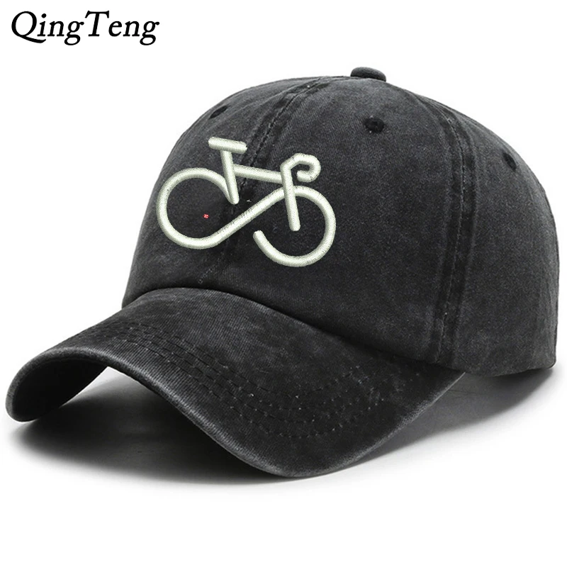 

Washed Cotton Embroidered Bicycle Baseball Cap Men's Snapback Hats For Women Hip Hop Gorras Bone Outdoor Sports Dad Hat