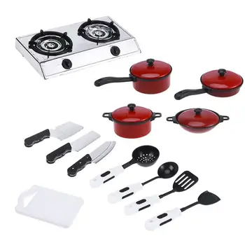 

13PCS Children Kids Play House Toy Kitchen Utensils Cooking Pots Pans Food Dishes Cookware for Toddler Girls