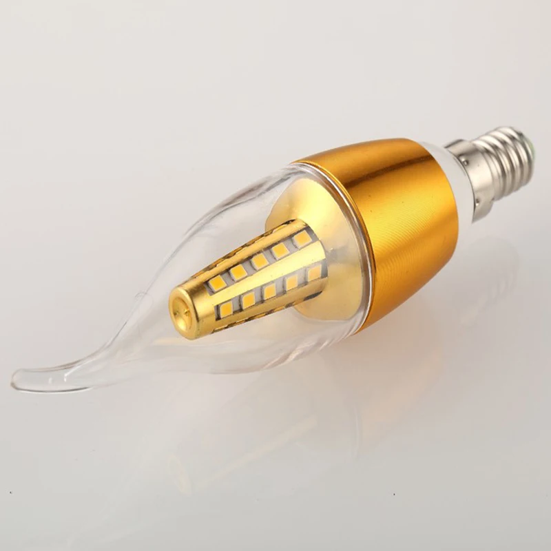 YANGHANG светодиодный E14 лампы 220V 5W 7W 9W золотого, серебряного цвета Алюминий лампы в форме свечи лампы светильник для хрустальной люстры