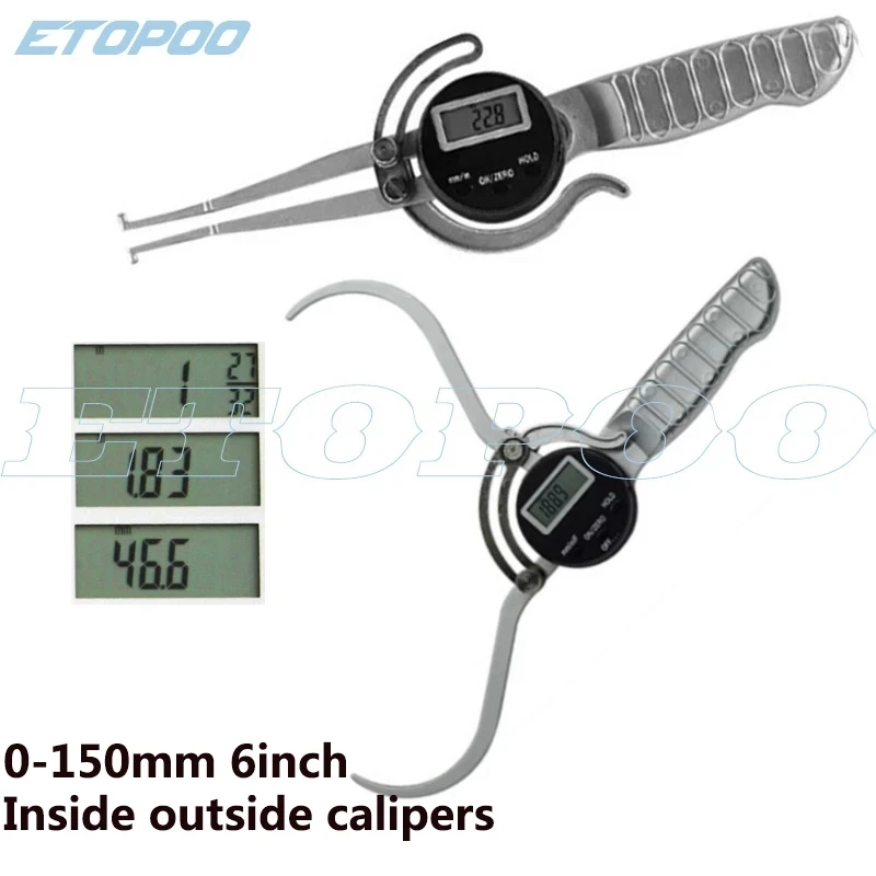 150mm 6" Fraction Digital External 0-25mm Outside Caliper OD for Woodworking 12.7-165mm inside Digital Inside Caliper Gauge