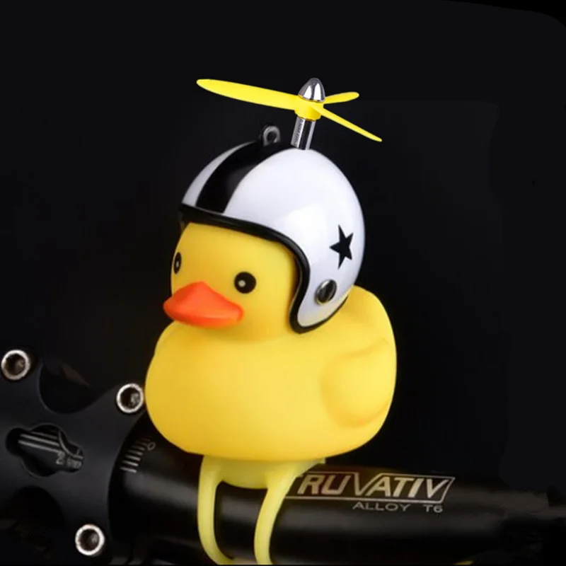 Discount 1PC Cartoon Silica Little Duck Shape Bicycle Bells Shining Mountain Bike Handlebar Duck Bell Yellow Rotary Paddle Helmet Light 3
