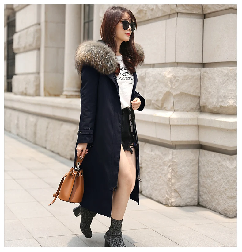 Real Fur Coat Women Rabbit Fur Liner Parka Winter Coat Women Long Jacket Womens Clothing Abrigos Mujer Invierno FX9904YY717