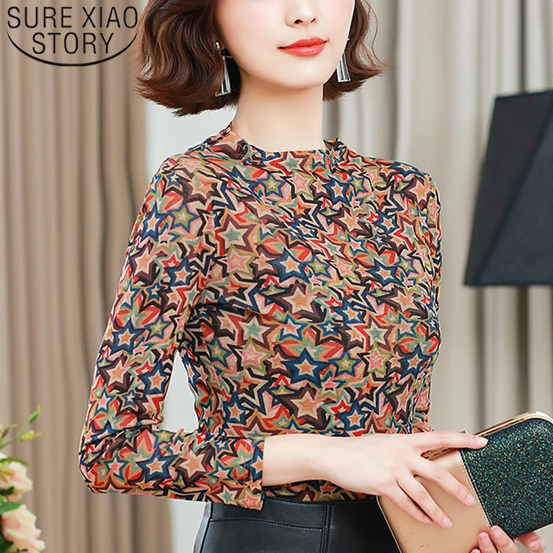

2019 New Korean Style Casual Women Blouses Long Sleeve Women Tops O-neck Printed Women Clothing Versatile Autumn Tops 6009 50