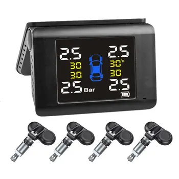 

1set TPMS Solar Power Tyre Pressure Monitoring System with 4 Sensors LCD Display E7CA