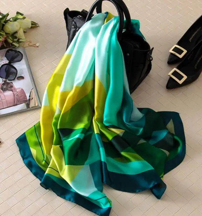 FS09 Green Женская парео роскошный бренд женский шелковый шарф, Пляжный платок и Echarpe летняя одежда Дизайнерские шарфы плюс размер женские пляжные палантины бандана - Цвет: FS09 Green