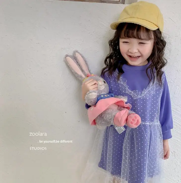 Платье в стиле пэчворк в Корейском стиле для девочек, весенние хлопковые Модные платья с вуалью для девочек 3-8 лет