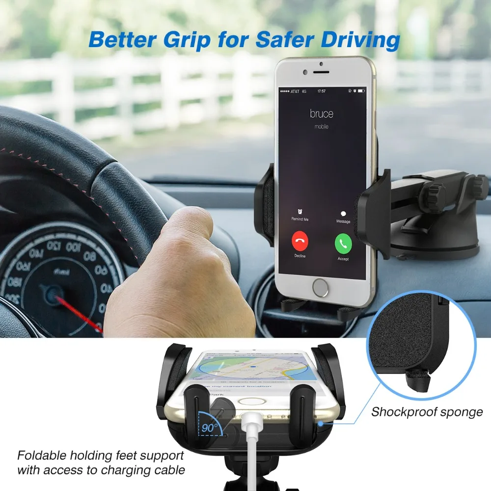 Mpow New CA076 Car Mount Grip Dashboard Adjustable Car Phone Holder Universal Cradle Windshield Holder Stand GPS Car Phone Mount (4)