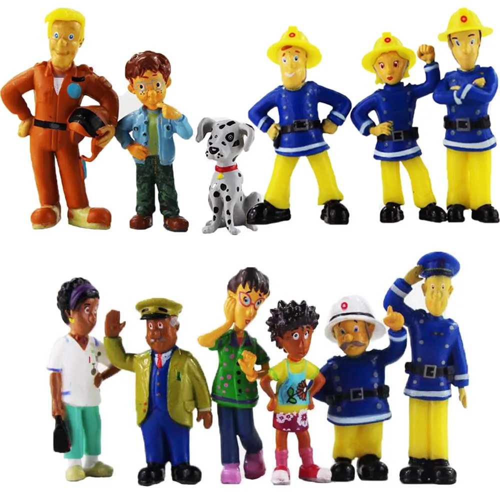 Figuras de acción de la película del bombero Sam, juguetes de modelos de muñecas en PVC, regalos de cumpleaños para niños, 12 unids/lote