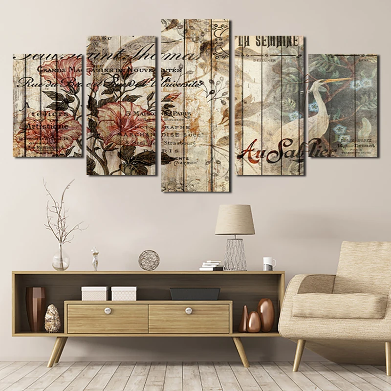 

Hd Nordic Print Canvas Painting Art Wall Poster Modern Minimalist Kraft Paper Letter Paper Decor Five-Piece Mural Without Frame