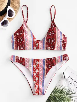 

ZAFUL Bohemian Printed Bralette Bikini Swimsuit