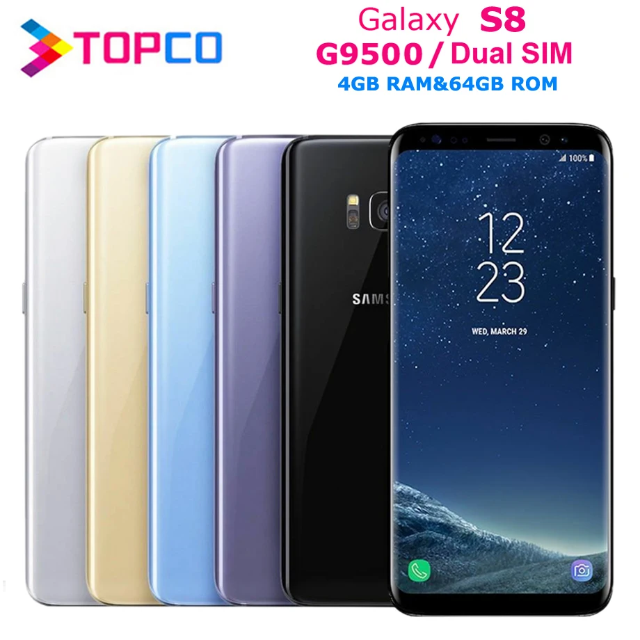 Samsung Galaxy S8 G9500, разблокированный мобильный телефон, 4G, Android, четыре ядра, Snapdragon 835, 5,8 дюймов, 12 МП и 8 Мп ram, 4 Гб rom, 64 ГБ NFC