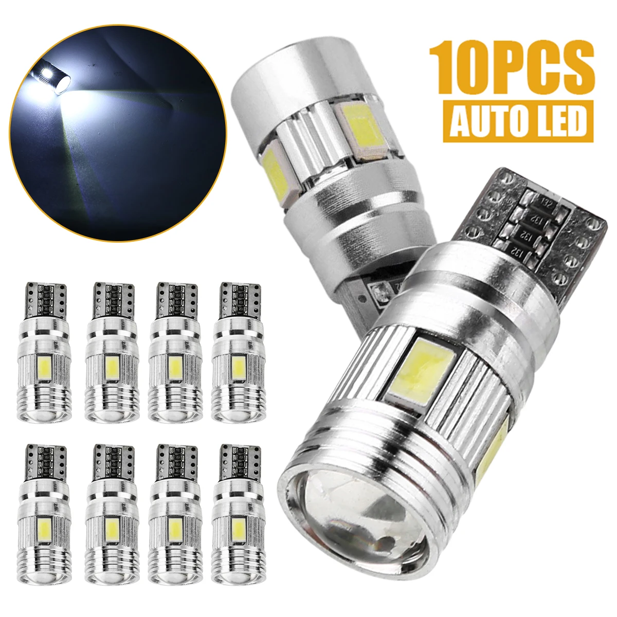 

Mayitr 10pcs T10 5630 6LED Canbus Error Free Indicator Light W5W 194 168 License Plate Projector Lens Light Bulb for Car Lights
