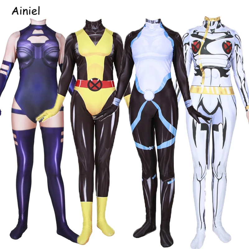 Костюм для косплея X Men Storm Jean серый костюм Kitty Pryde Psylocke супергероев Zentai комбинезон