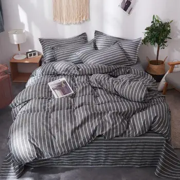 

Grey Stripe Bedding Sets Full King Twin Queen King Size 3/4Pcs Adult Bed Sheet Duvet Cover Set Pillowcase Without Comforter