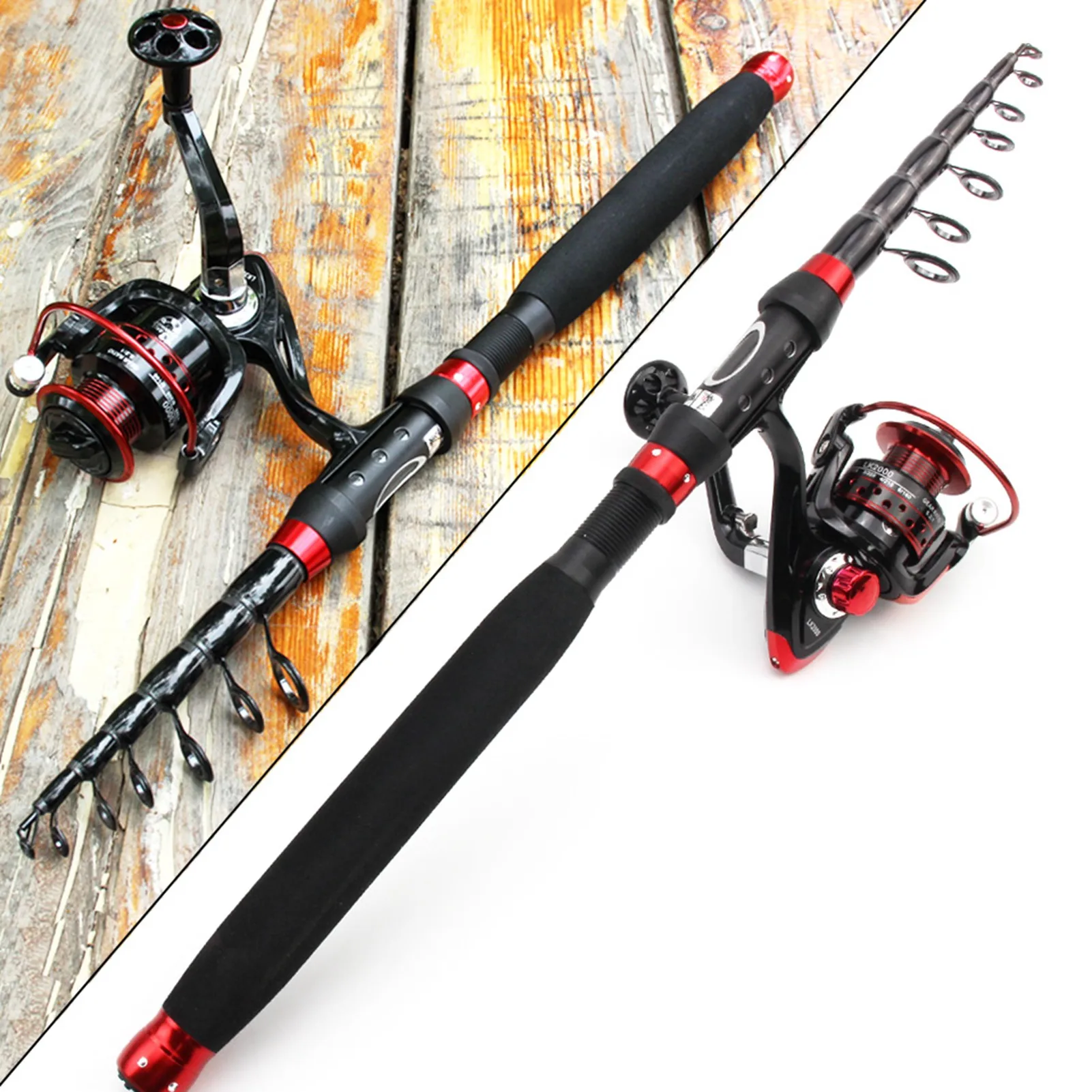 1.8M-3.0M Carbon Spinning rod Telescopic Fishing Rod and Reel Combo  beginner Fishing Tackle set vara de pesca com molinete - AliExpress