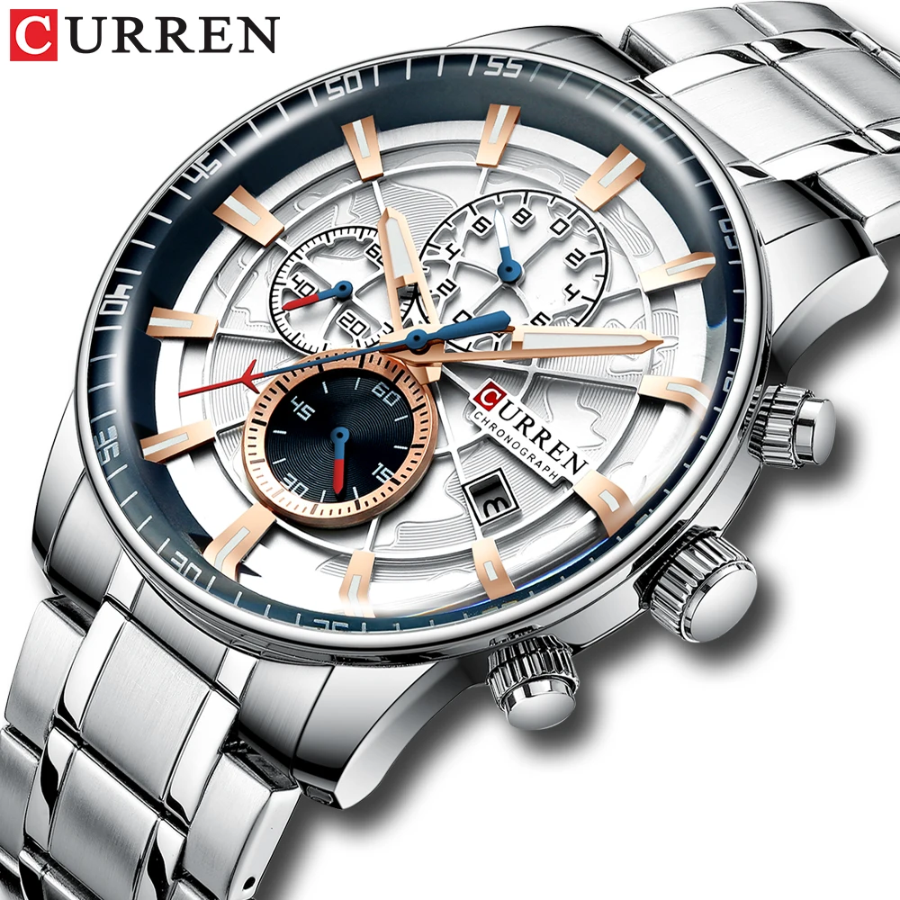 

2020Mens Watches CURREN New Fashion Stainless Steel Top Brand Luxury Multi-function Chronograph Quartz Wristwatch Relogio Mascul