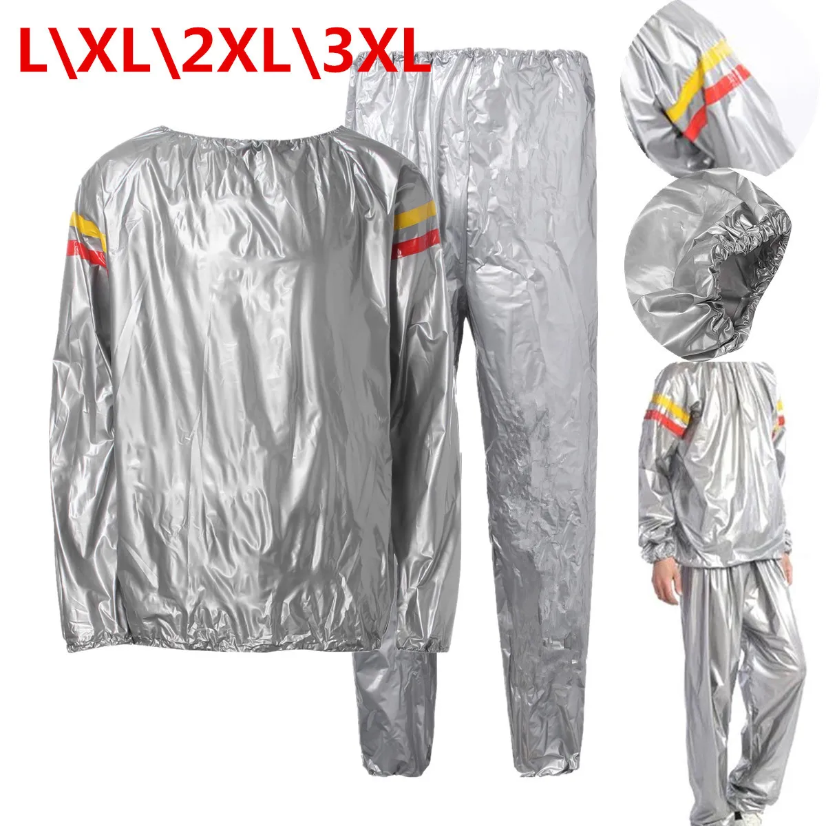 

Men Women Black L-3XL PVC Fitness Slimming Loss Weight Sweat Suit Sauna Workout Suit Exercise Gym Calories Burner