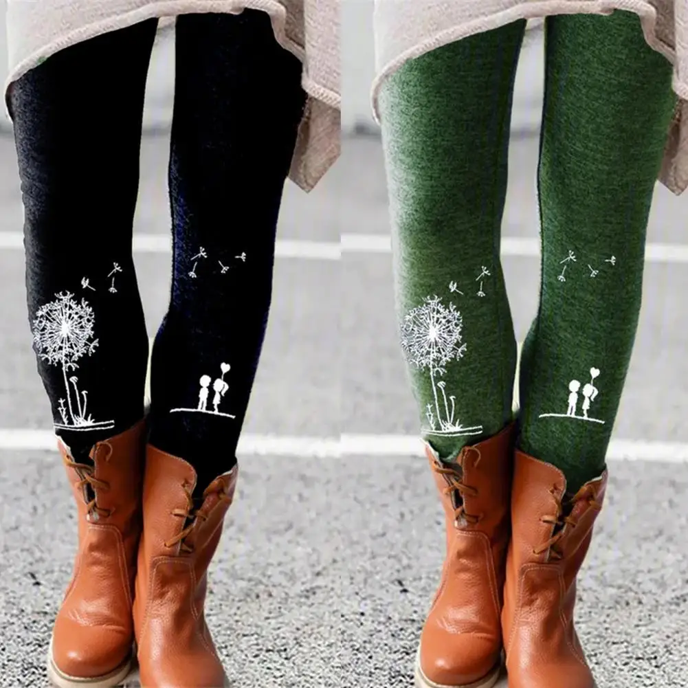2021 Spring Autumn Women\'s Leggings Trousers Dandelion Print Long Pants Women Skinny Leggings Casual Women\'s Pants