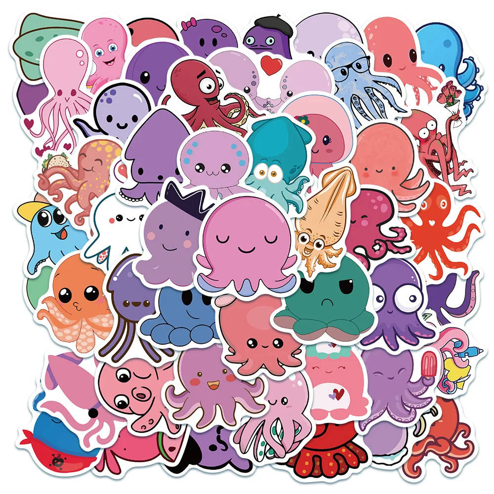 Octopus Funny Stickers 50/100 PCS Kids Toy Cartoon Animal Decals Waterproof Sticker for DIY Laptop Luggage Bicycle Skateboard cartoon stickers cartoon animal stickers