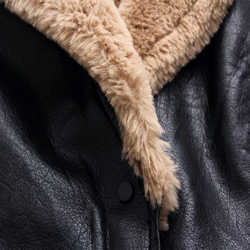 SWYIVY пальто из искусственного меха женская кожаная куртка осень зима теплая плюшевая толстая верхняя одежда женский шерстяной меховой воротник Базовые Куртки