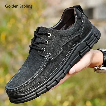 

Golden Sapling Genuine Leather Trekking Shoes Men Retro Style Outdoor Boots Comfortable Men's Sneakers Classic Mountain Shoes