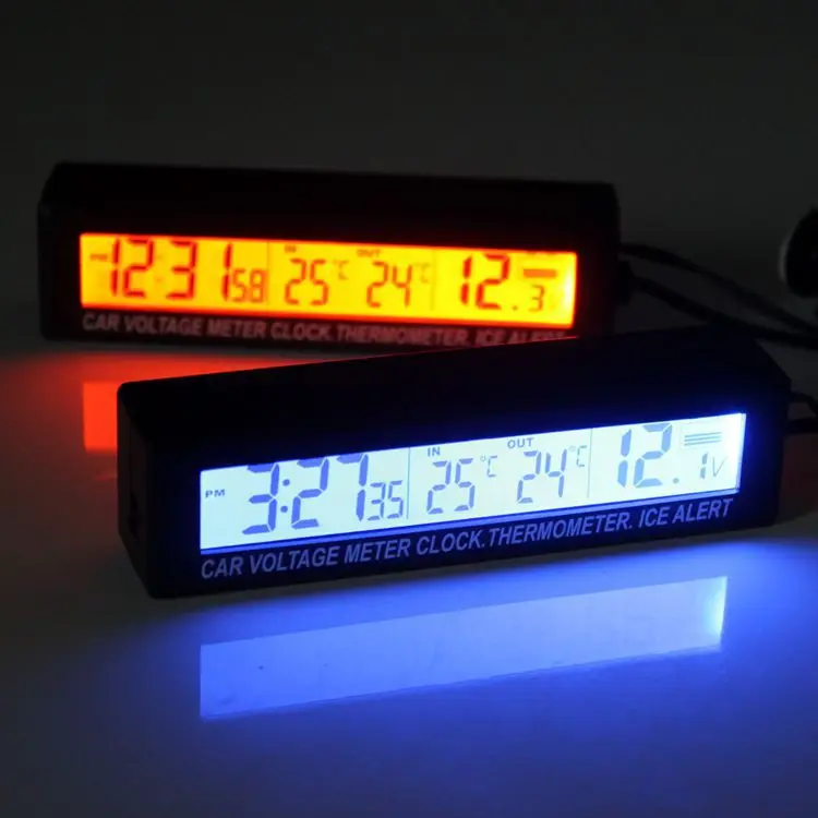 

Genuine Product EC88 Temperature + Clock + Voltage Three-in-One LED Car Mounted Electronic Clock Double Color Night Light