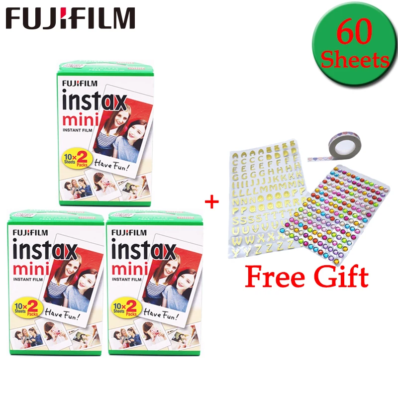 20-100 листов Fuji Fujifilm instax white Color Edge Fims для instax mini 8 9 7s 90 25 50 sp1 фотобумага с бесплатным подарком - Цвет: 60 Sheets with gift