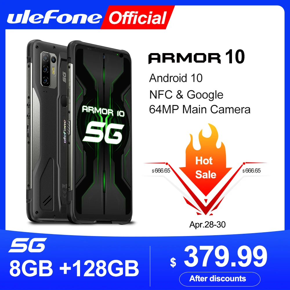 Ulefone-teléfono inteligente Armor 10 5G, Android 10, 128GB + 8GB, resistente al agua, IP68 IP69K/6,67 /64MP, cámara