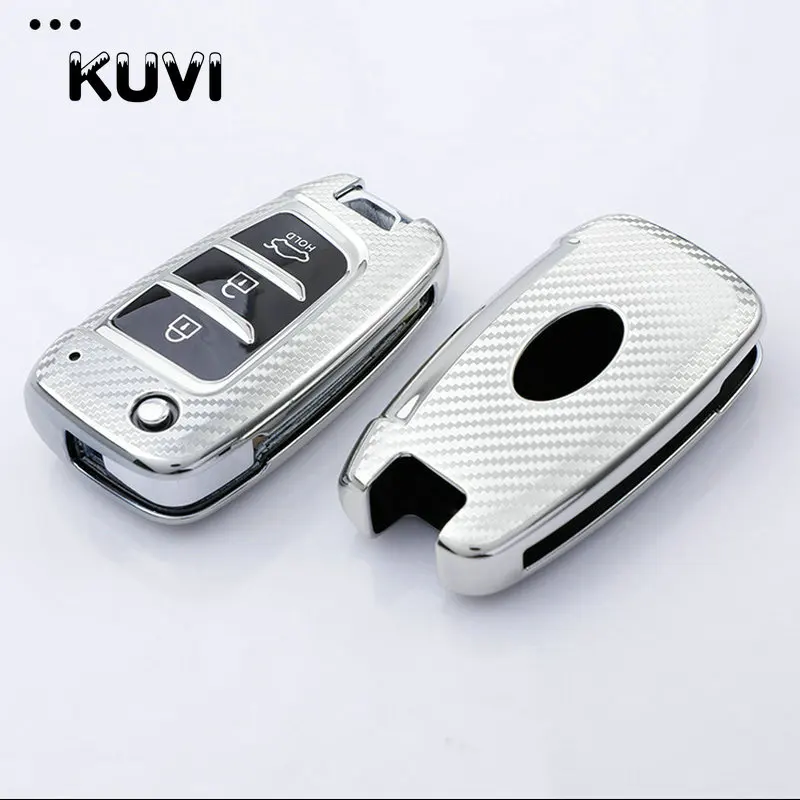 Carbon Fiber TPU Car Flip Key Case Cover For Hyundai Elantra Solaris Tucson i30 i35 i40 KONA Genesis Santa Fe Azera Holder Shell