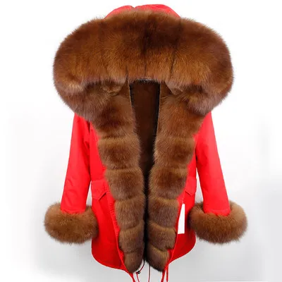 Длинная парка пальто из натурального меха большой Лисий меховой воротник Толстая теплая куртка с капюшоном Свободная верхняя одежда новая зимняя женская одежда - Цвет: 21