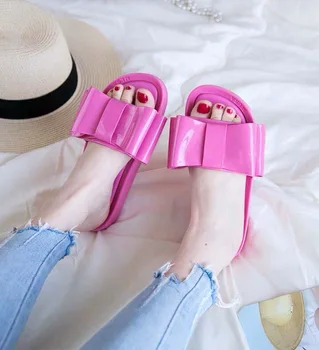

2020 New Melissa Women Slippers Bow Slides Summer Beach Shoes Woman Slippers Flat Heels Flip Flops Ladies Melissa Sandals