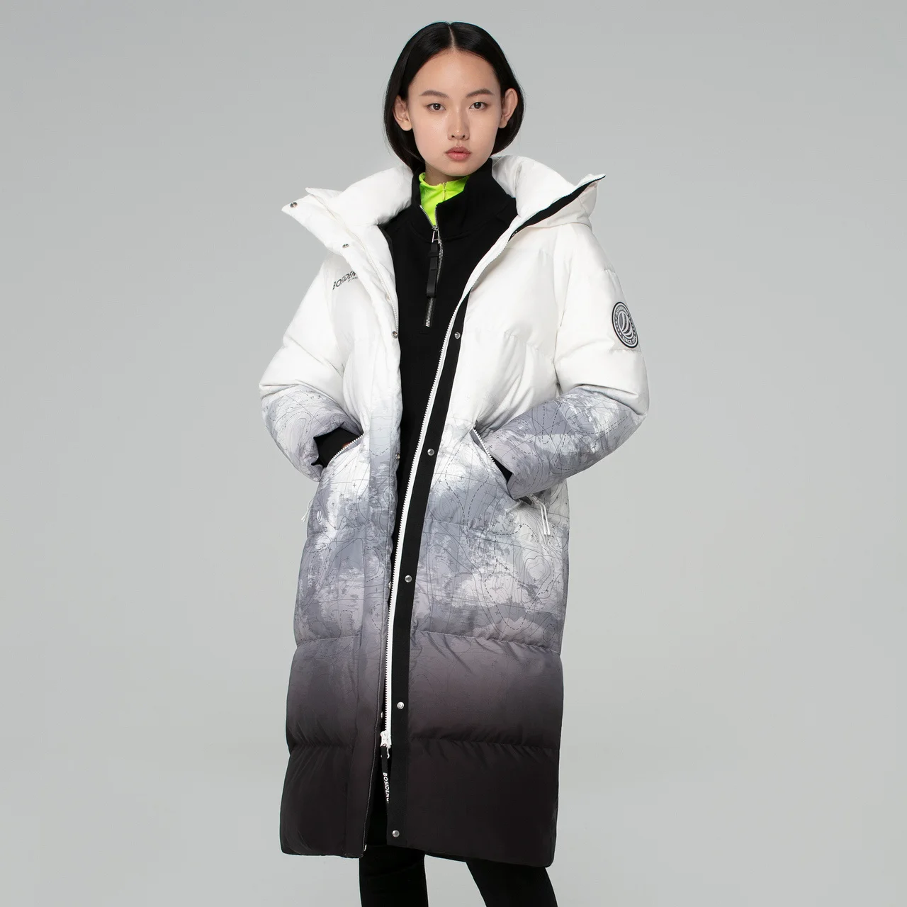 Bosideng Женская мода длинная градиентная ветрозащитная свободная Теплая Куртка