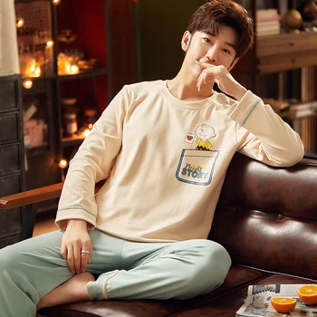 

2 Pieces Sleepwear Set for Men - Nightgowns Pyjamas Sleepshirts Homewear Nightdress Top and Pant Night Wear Pajamas