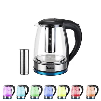 

ZOKOP Auto Shut-off 110V 1500W 1.8L 7 Colorful LED Light Electric Glass Kettle High-grade 304D Stainless Steel US Plug