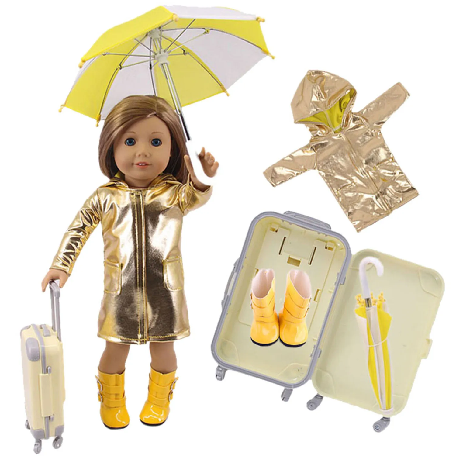 Doll Clothes Yellow Raincoat，Unicorn，Shoes For 18 Inch