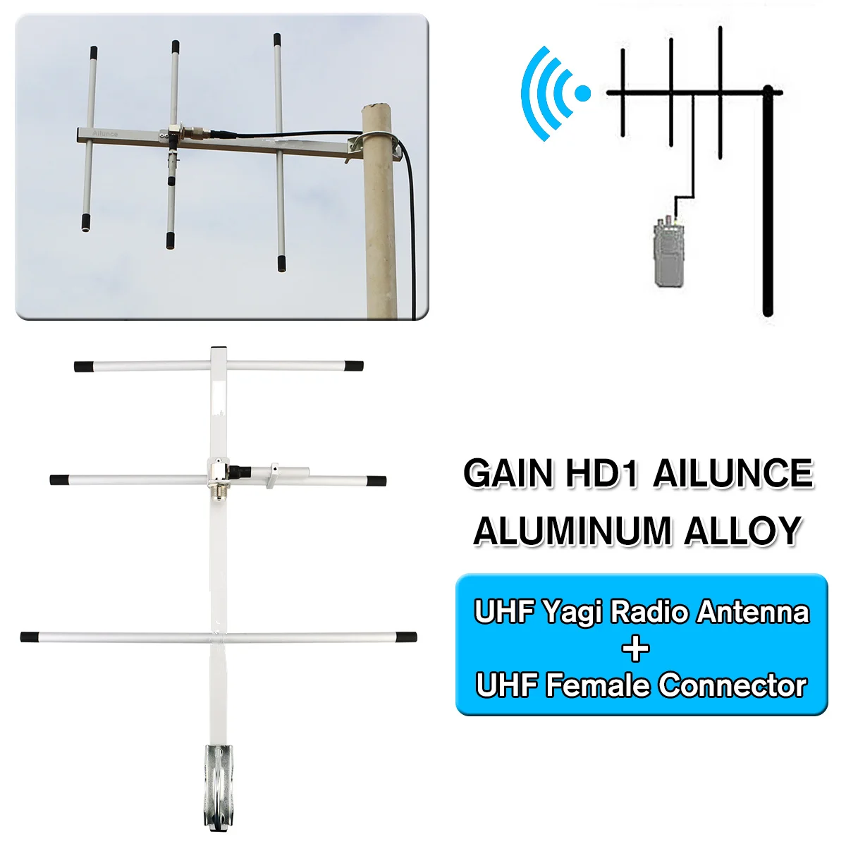 Высокая усиление HD1 алюминиевый сплав UHF Yagi радио антенна+ разъем UHF Разъем сильный сигнал наружная телевизионная антенна