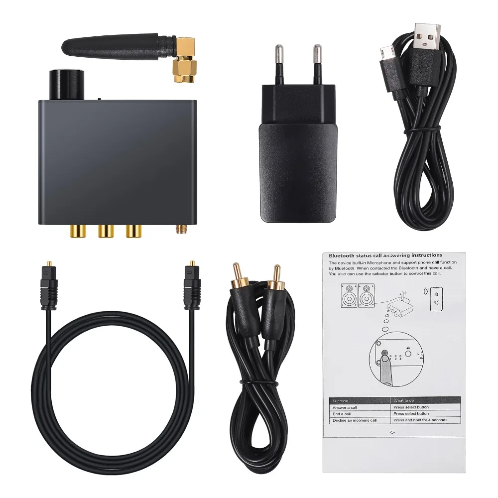 eSYNiC 192kHz Bluetooth DAC Digital to Analog Audio Converter With Headphone Amplifier Volume Control 3 5mm Jack Audio Adapter