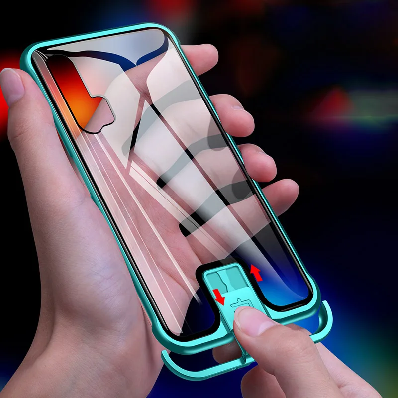 

R-just Borderless Series Metal Frame Phone Case For Huawei Honor 20 Protect Case Glass Back Cover Cases For Huawei Honor 20 Pro