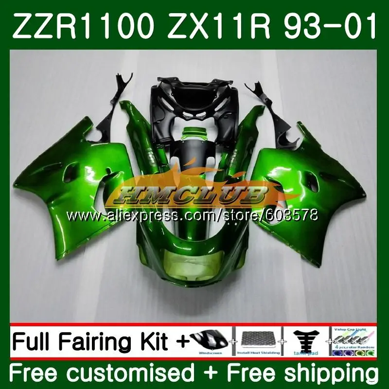 ZX11 для KAWASAKI NINJA ZX-11R 1100 ZX11R 93 94 95 96 97 29CL. 5 ZZR1100 ZX 11R 1993 1994 1995 1996 1997 Gloss зеленый обтекатели
