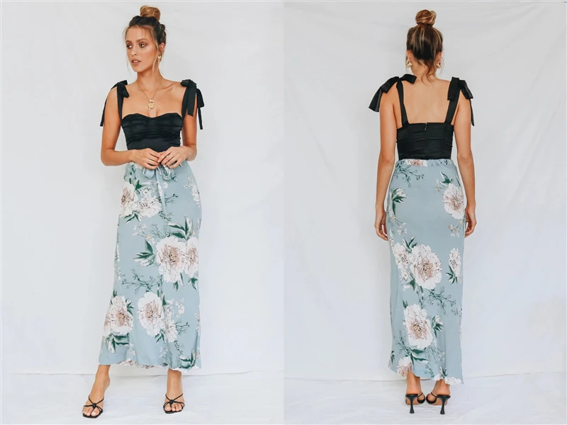 BerryGo Bohemian flower print long skirt women Casual streetwear soft ladies summer skirts Elegant cotton bow tie female skirt