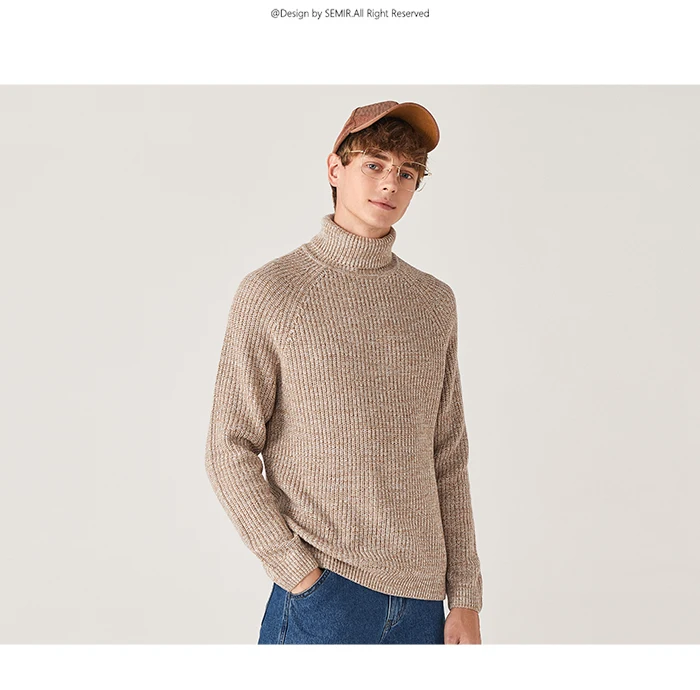 Semir с высоким воротником шерстяной свитер мужской весной и осенью молодой Свободный теплый свитер мужской корейской версии свитер пальто вязать