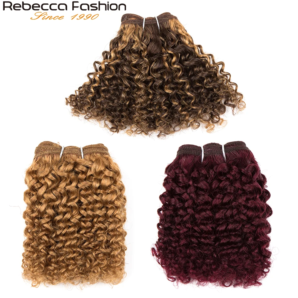 Rebecca 7-7.5" Short Curly Hair Bundles With Closure Remy Human Hair Weave 5 Bundles With Closure 6pc Double Drawn 27 99g P4/27 human hair extensions human hair bundles human hair weave