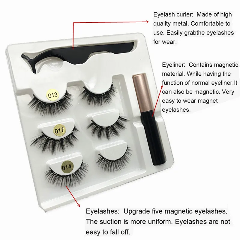 3 pairs magnetic eyelashes waterproof magnetic eyeliner tweezers false eyelashes makeup eyelash set gift fake eyelashes